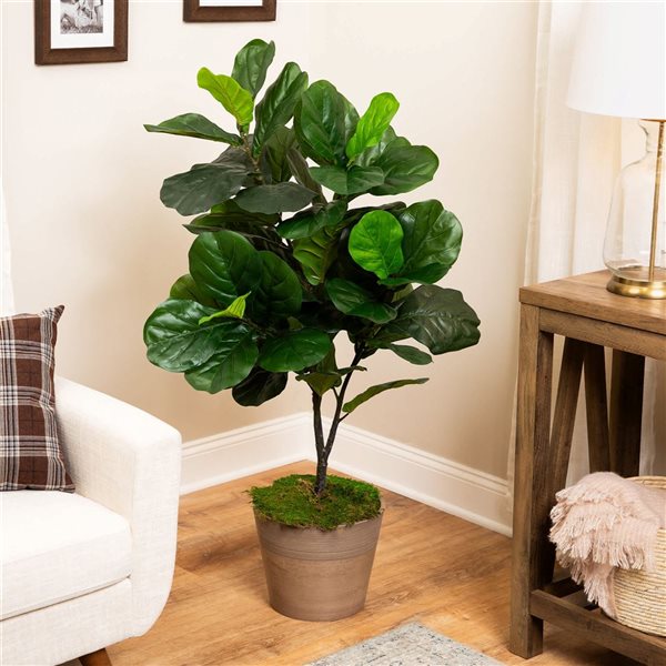 Northlight 4-ft Potted Two-Tone Green Artificial Wide Fiddle Leaf Fig Tree