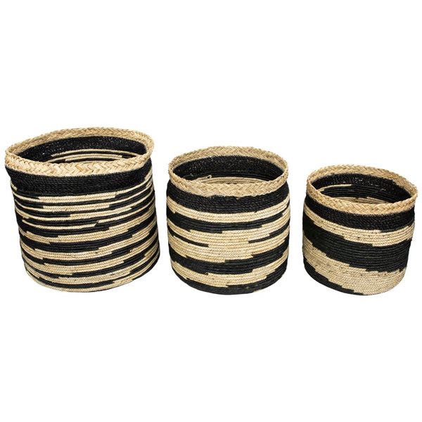Northlight 15.5-in 3-Pc Black and Beige Zig Zag Sewn Seagrass Storage Baskets