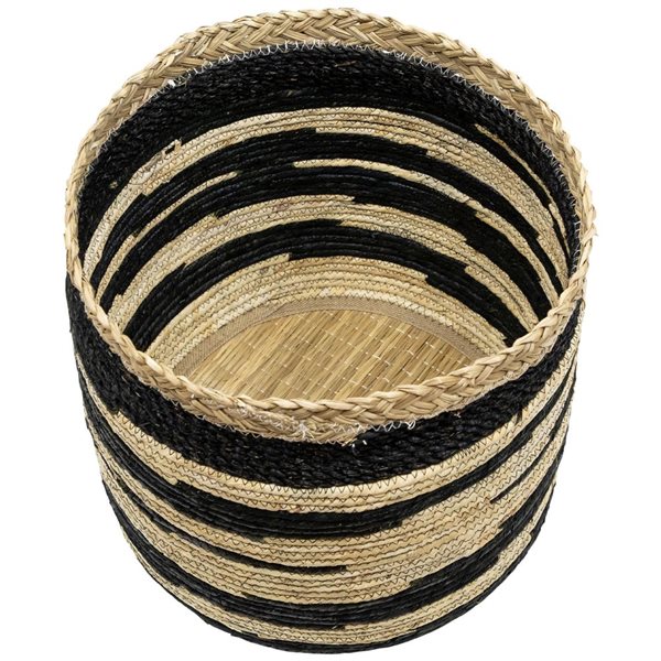 Northlight 15.5-in 3-Pc Black and Beige Zig Zag Sewn Seagrass Storage Baskets
