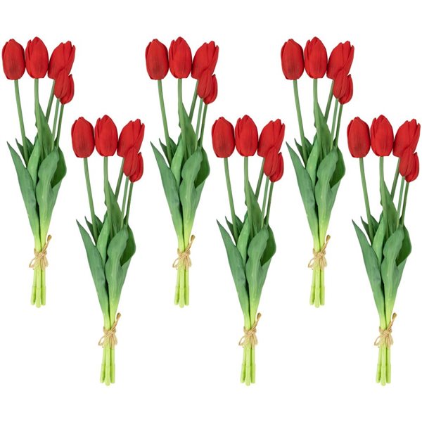 Northlight 18-in Real Touch Red Artificial Tulip Floral Bundles - Set of 6