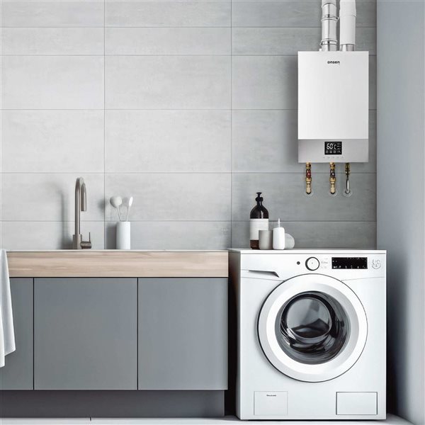 Onsen 14L 3.7-GPM 100K-BTU Indoor Tankless Water Heater Natural Gas with 3-in Vent System & Service Valve Kit