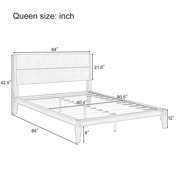 Best Selling Home Décor 64-in Mid Century Modern Solid Bamboo Queen Size Platform Bed with Wood Slat Support