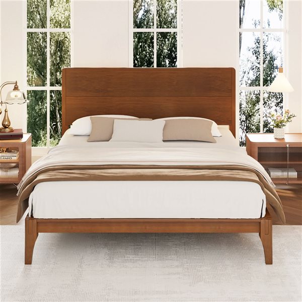 Best Selling Home Décor 64-in Mid Century Modern Solid Bamboo Queen Size Platform Bed with Wood Slat Support