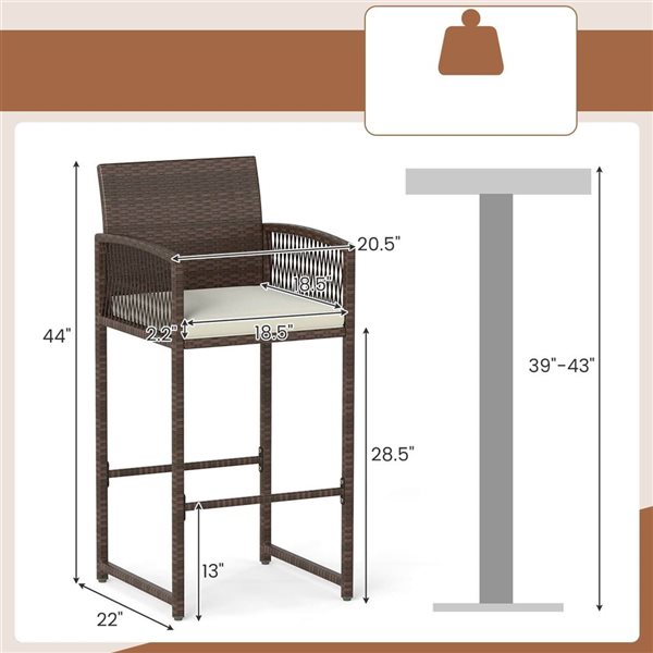 Set of 4 Costway PE Rattan Patio Bar Stools w/ Backrest and Armrests - Off-White