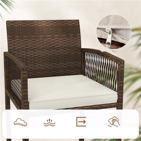 Set of 4 Costway PE Rattan Patio Bar Stools w/ Backrest and Armrests - Off-White