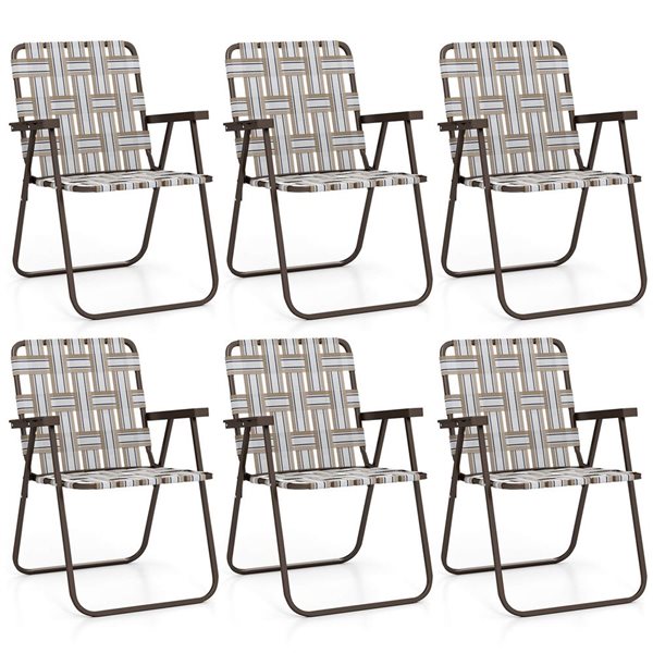 Set pf 6 Costway Folding Beach Chairs w/ Armrests for Adults up to 330-lb - Brown