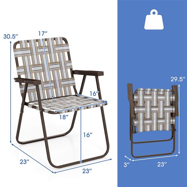 Set pf 6 Costway Folding Beach Chairs w/ Armrests for Adults up to 330-lb - Brown