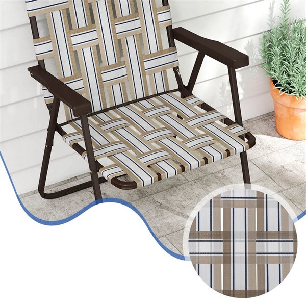 Set pf 6 Costway Folding Beach Chairs w/ Armrests for Adults up to 330-lb - Brown