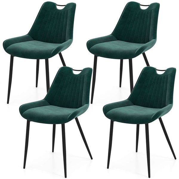 Set of 4 Costway Upholstered Dining Chairs w/ Metal Legs - Green