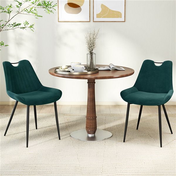 Set of 4 Costway Upholstered Dining Chairs w/ Metal Legs - Green