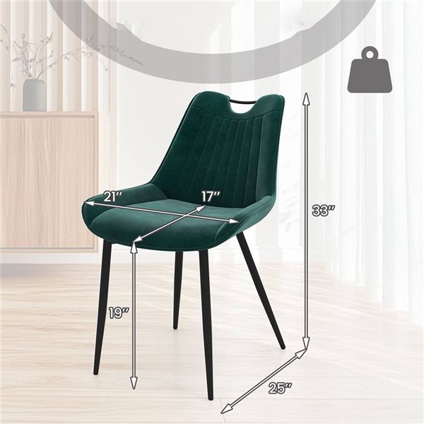 Set of 4 Costway Upholstered Dining Chairs w/ Metal Legs - Green