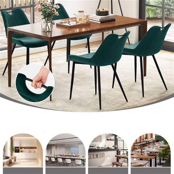 Set of 4 Costway Upholstered Dining Chairs w/ Metal Legs - Green