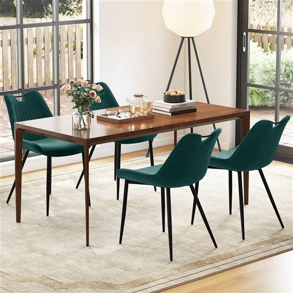 Set of 4 Costway Upholstered Dining Chairs w/ Metal Legs - Green
