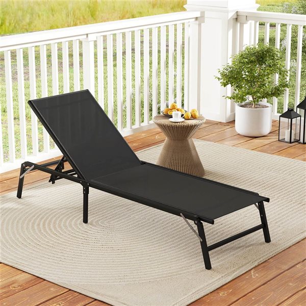 Set of 2 Costway Folding Lounge Chairs w/ 5-position Backrest - Black