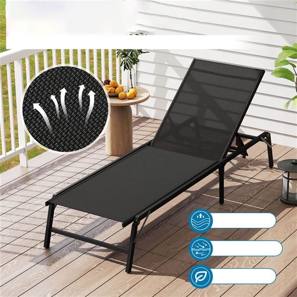 Set of 2 Costway Folding Lounge Chairs w/ 5-position Backrest - Black