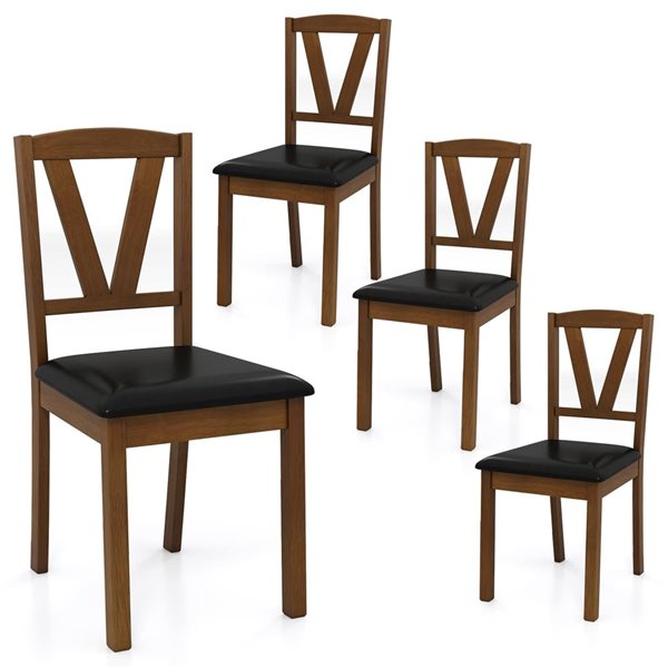 Set of 4 Costway Dining Chairs w/ High Backrest and PU Leather Upholstered Seat - Black