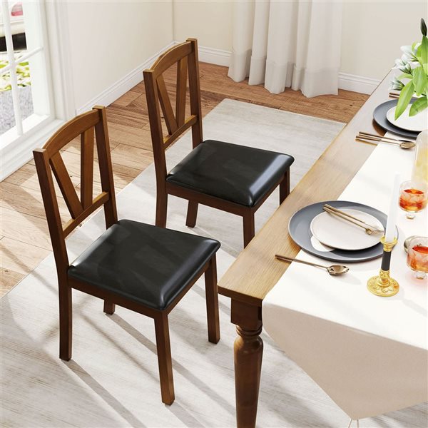 Set of 4 Costway Dining Chairs w/ High Backrest and PU Leather Upholstered Seat - Black
