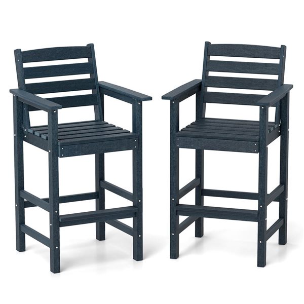 Costway Adirondack Patio Bar Chairs w/ Backrest Armrests + Footrest - Navy