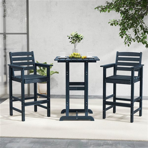 Costway Adirondack Patio Bar Chairs w/ Backrest Armrests + Footrest - Navy