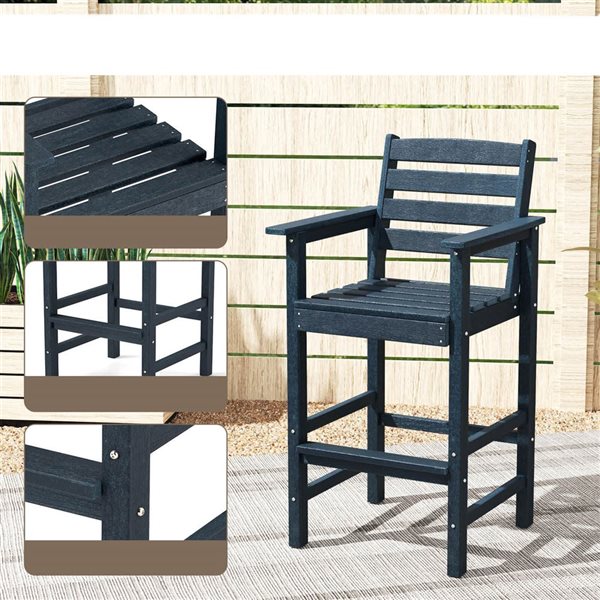 Costway Adirondack Patio Bar Chairs w/ Backrest Armrests + Footrest - Navy