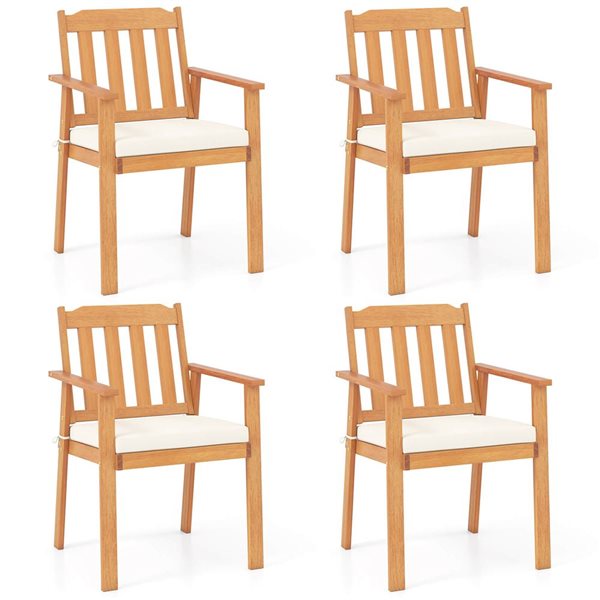 Set of 4 Costway Dining Chairs w/ Slatted Backrest and Removable Seat Cushion - Beige