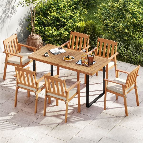 Set of 4 Costway Dining Chairs w/ Slatted Backrest and Removable Seat Cushion - Beige
