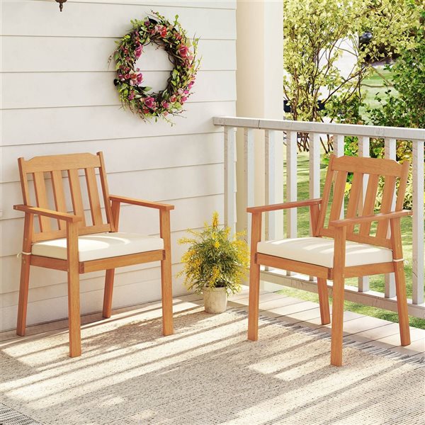 Set of 4 Costway Dining Chairs w/ Slatted Backrest and Removable Seat Cushion - Beige