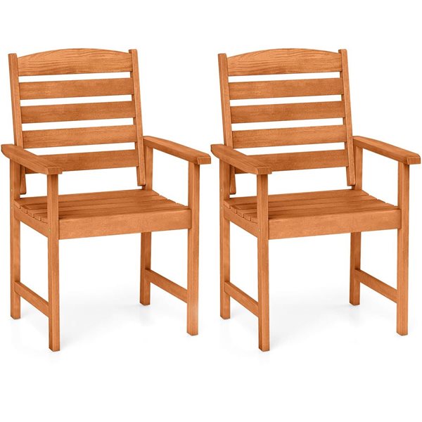 Set of 2 Costway Patio Chairs w/ Backrest and Slatted Seat - Natural