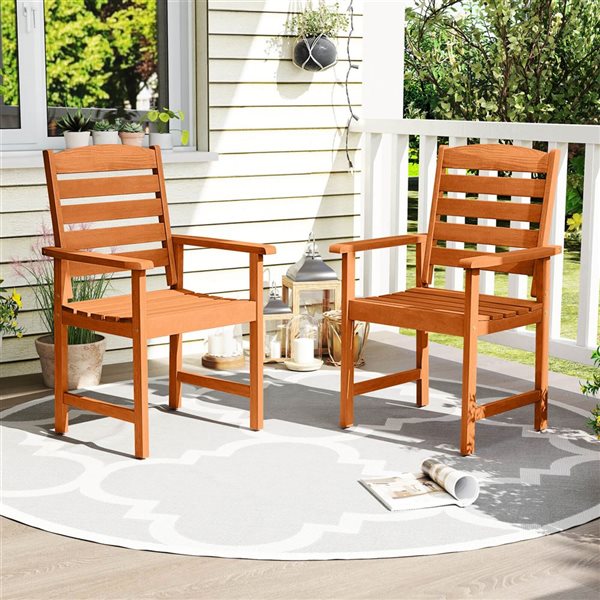 Set of 2 Costway Patio Chairs w/ Backrest and Slatted Seat - Natural