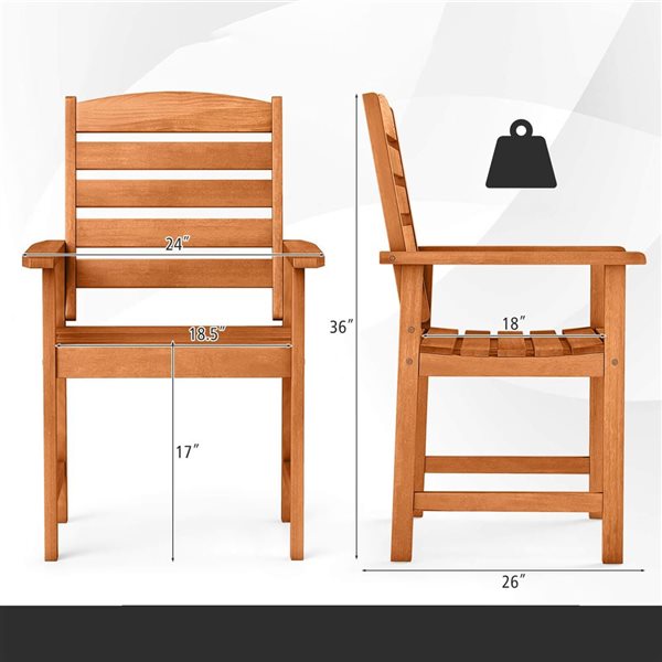 Set of 2 Costway Patio Chairs w/ Backrest and Slatted Seat - Natural