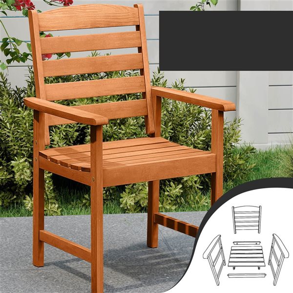 Set of 2 Costway Patio Chairs w/ Backrest and Slatted Seat - Natural