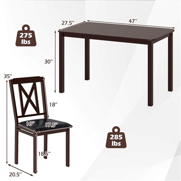 Costway 5‑Piece Dining Table Set for 4 Rectangular Kitchen Table & 4 Chairs Dinette Set