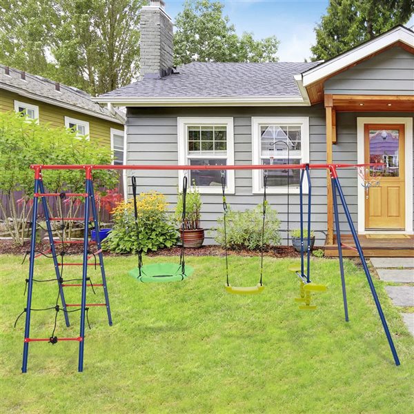Costway Metal 2-Height Adjustable Swing Set with Basketball Hoop