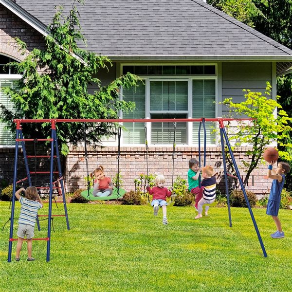 Costway Metal 2-Height Adjustable Swing Set with Basketball Hoop