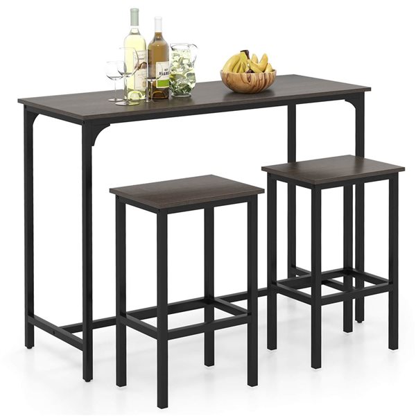 Costway 3‑Piece Grey Counter Height Table Set with Footrests Rectangular Pub Table & Chairs