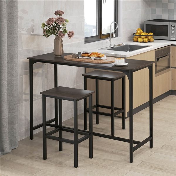 Costway 3‑Piece Grey Counter Height Table Set with Footrests Rectangular Pub Table & Chairs