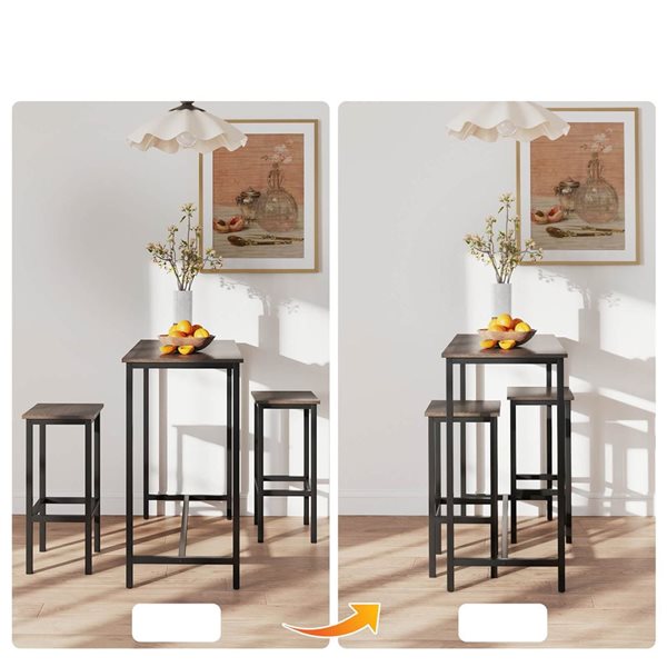 Costway 3‑Piece Grey Counter Height Table Set with Footrests Rectangular Pub Table & Chairs