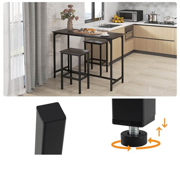 Costway 3‑Piece Grey Counter Height Table Set with Footrests Rectangular Pub Table & Chairs