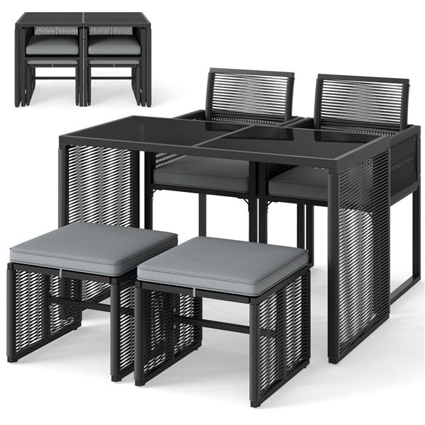Patio Set Rona Costway 5‑Piece PE Wicker Patio Dining Set Outdoor Conversation Set ...