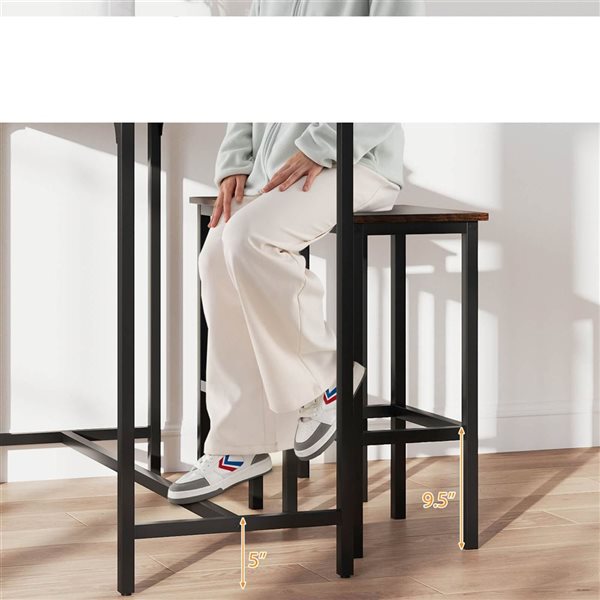 Costway 3‑Piece Brown Counter Height Table Set with Footrests Rectangular Pub Table & Chairs