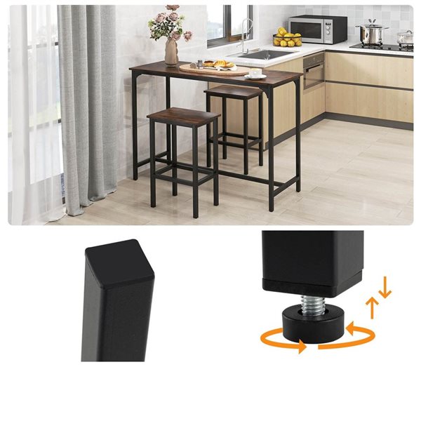Costway 3‑Piece Brown Counter Height Table Set with Footrests Rectangular Pub Table & Chairs