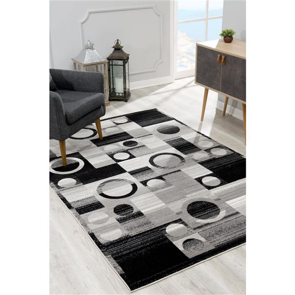 Rug Branch Montage 3-ft x 5-ft Geometric Polypropylene Residential Indoor Doormat - Grey/Black