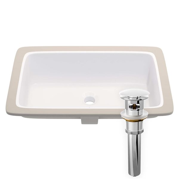 Novatto 21 x 13.38-in Rectangular Undermount White Porcelain Sink with Overflow and Pop-Up Drain - Chrome