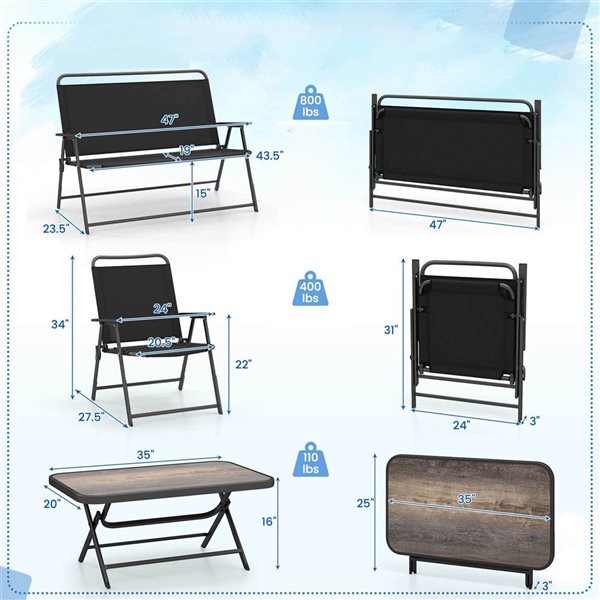 Costway 4-Piece Outdoor Patio Folding Conversation Set