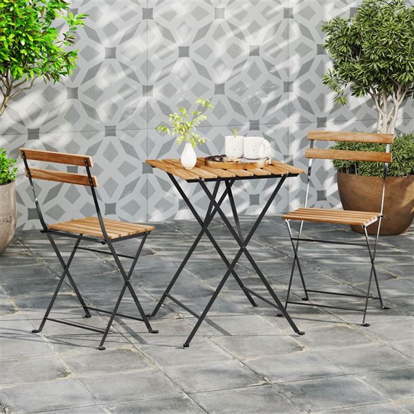 Costway 3-Piece Brown Acacia Wood Patio Bistro Set