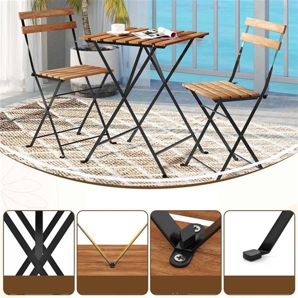 Costway 3-Piece Brown Acacia Wood Patio Bistro Set