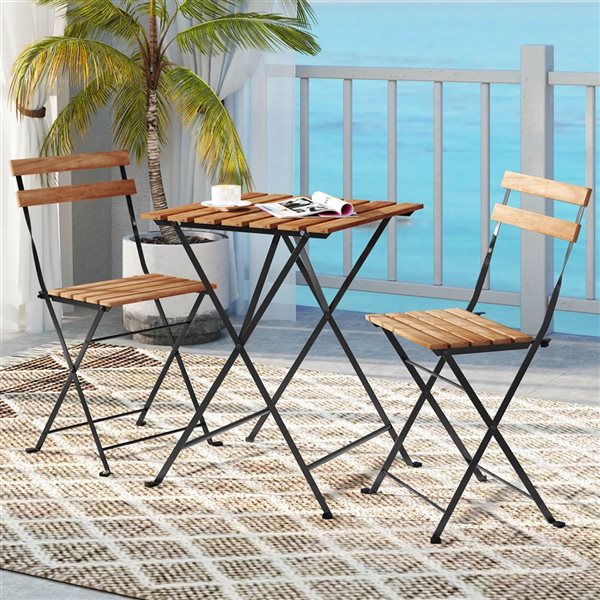Costway 3-Piece Brown Acacia Wood Patio Bistro Set