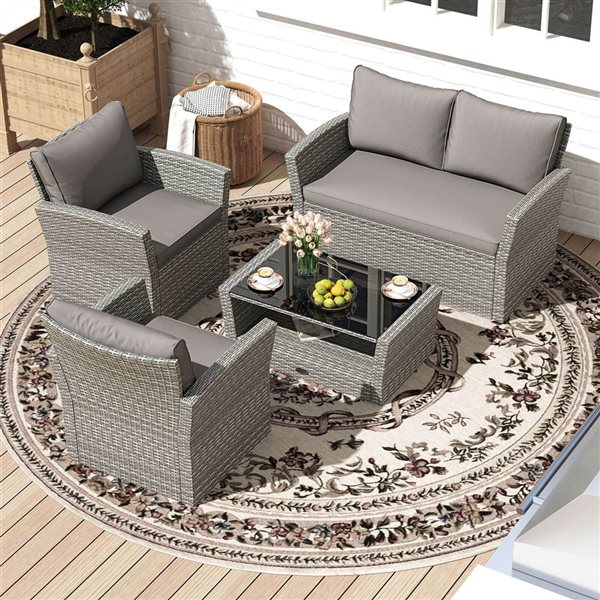Costway 4-Piece Grey Patio Furniture Set