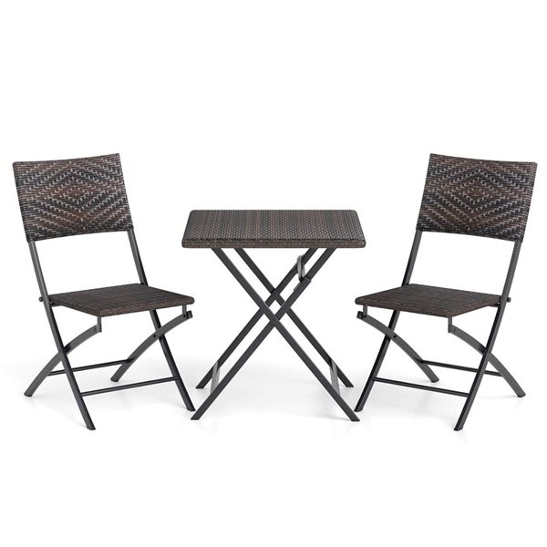 Costway 3-Piece Rattan Bistro Set with Wicker Seat & Tabletop