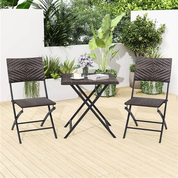 Costway 3-Piece Rattan Bistro Set with Wicker Seat & Tabletop